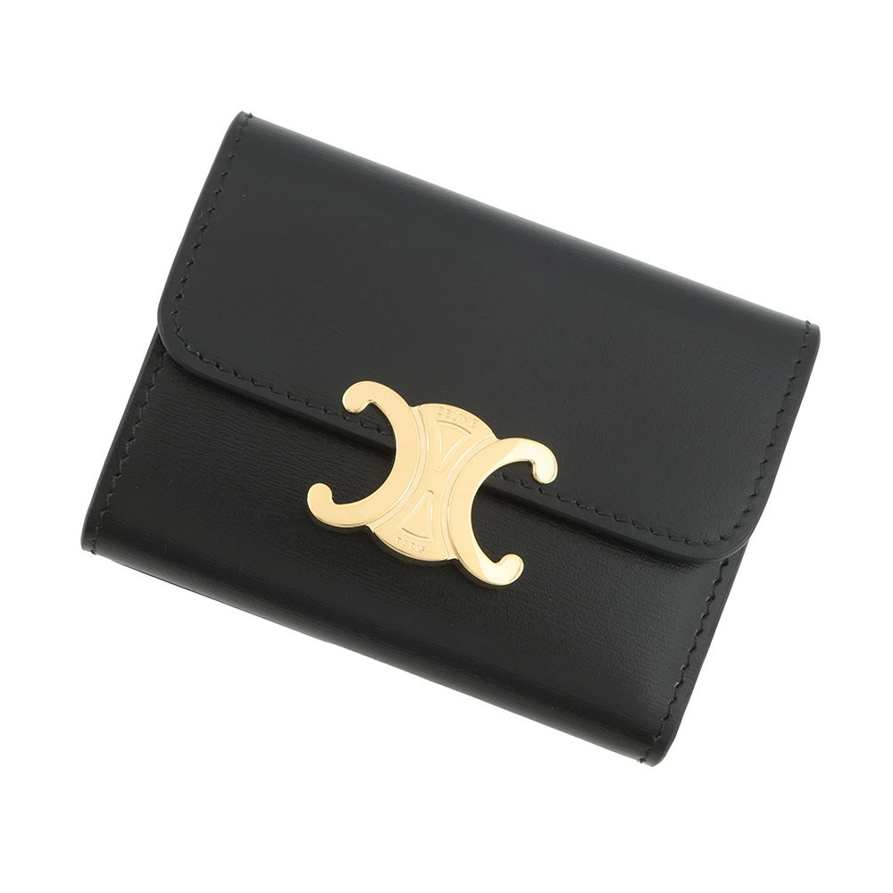 Celine Triomphe Tri fold Wallet Compact Black